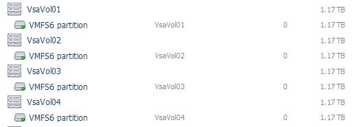 les 4 partitions en VMFS