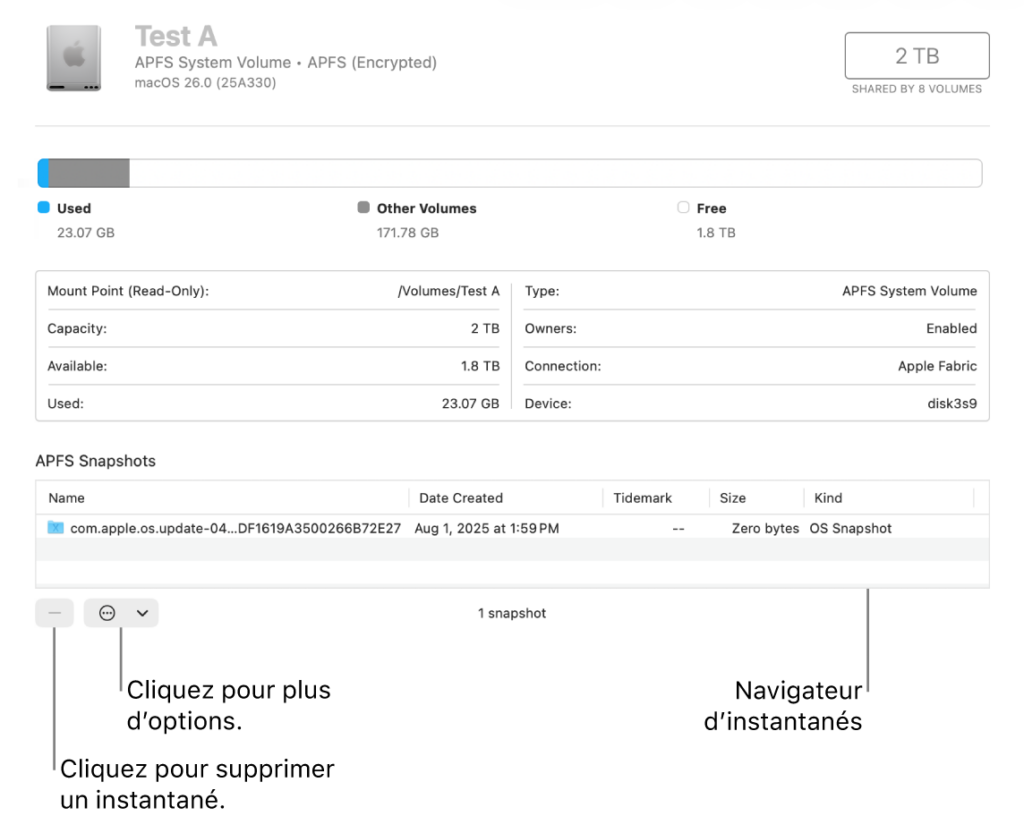 Afficher les instantanés APFS dans l’Utilitaire de disque Mac